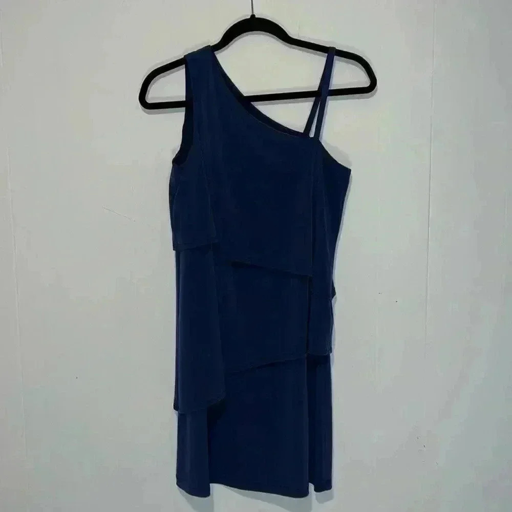 Vince Camuto Blue Soft Asymmetrical One Shoulder Dress F10